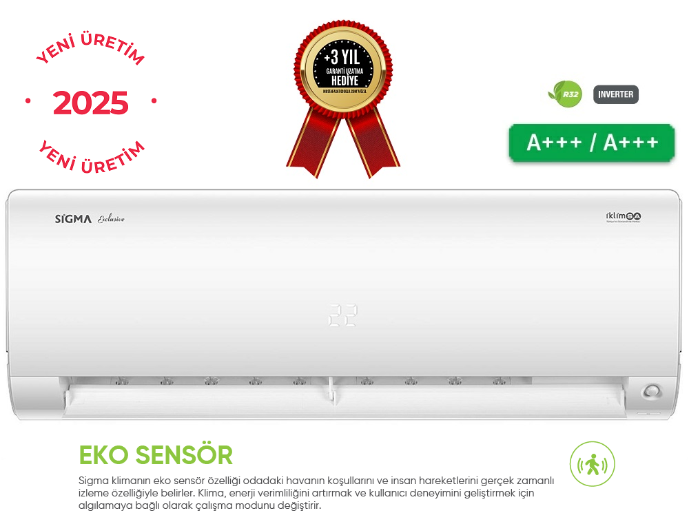 Sigma SGM12INVDHG Exclusive A+++ 12 BTU Inverter Klima-SİYAH/BEYAZ