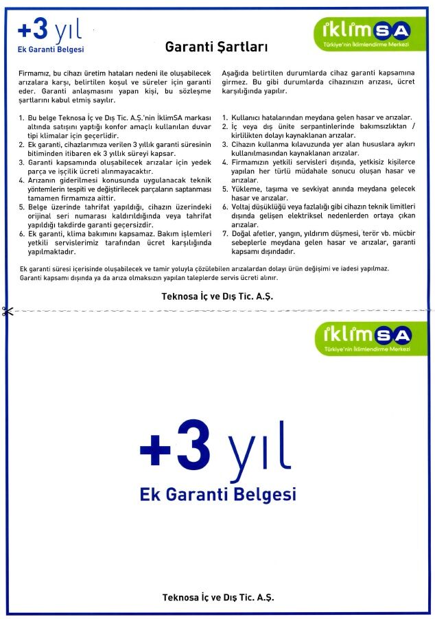 +3 Yıl Klima Garanti Uzatma 12-24 Ay-Kırmızı Belge