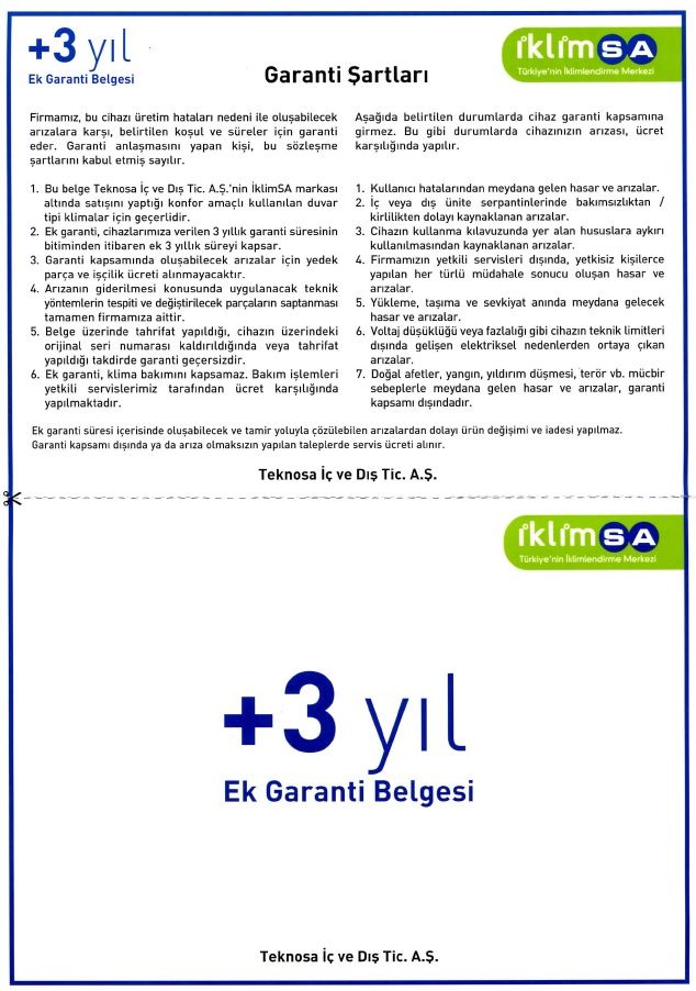 +3 Yıl Klima Garanti Uzatma Montaj Anında-Yeşil Belge